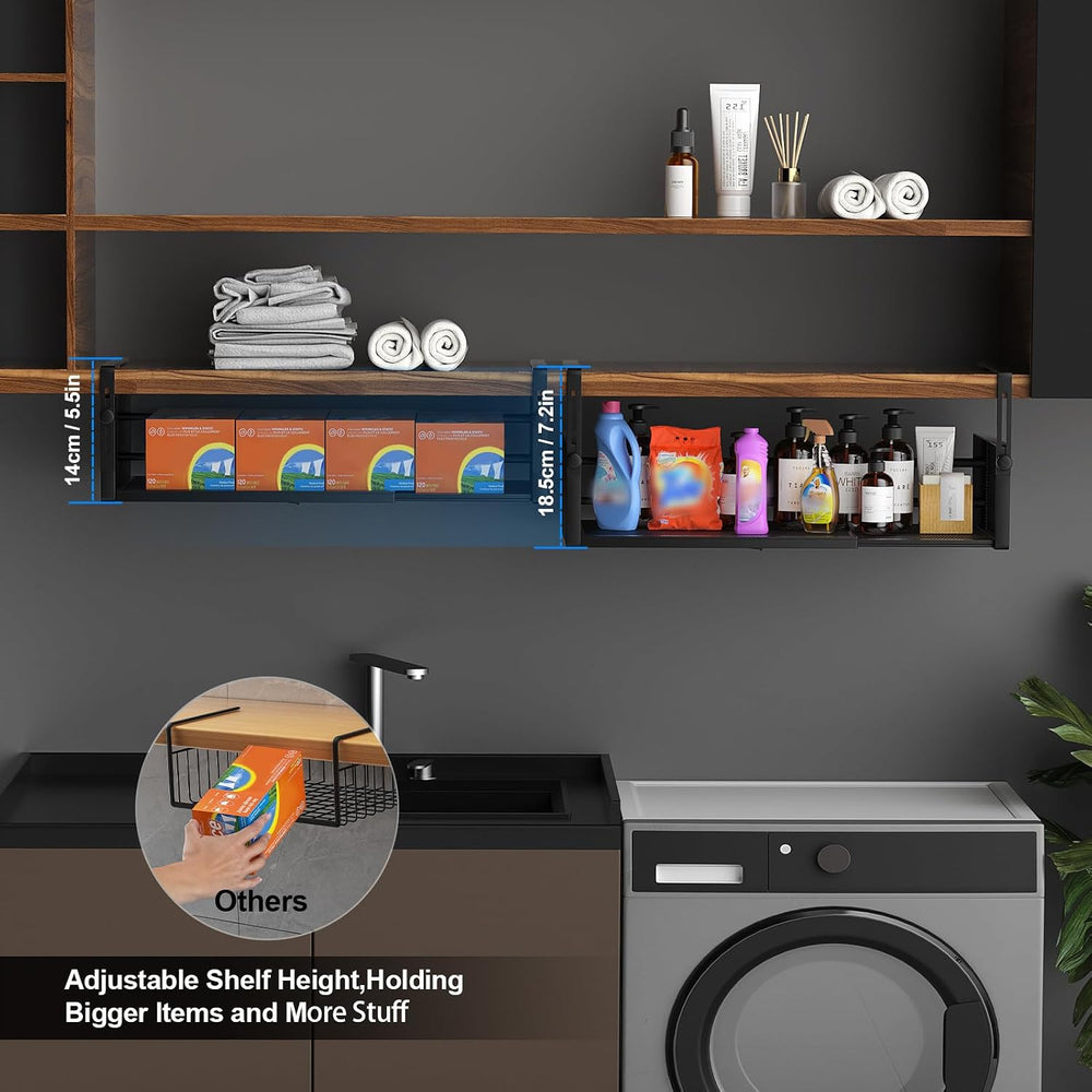 AmonHouseware 2Pack Expandable Under Shelf Storage Basket Organizer,Black