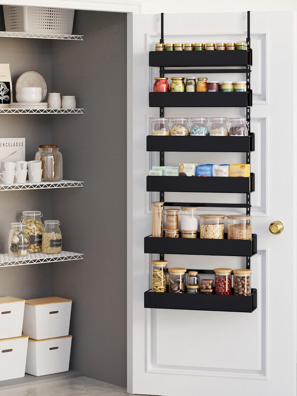 6-Tier Door Organizer, Heavy Duty Hanging Basket Spice Rack Shelves for Pantr...