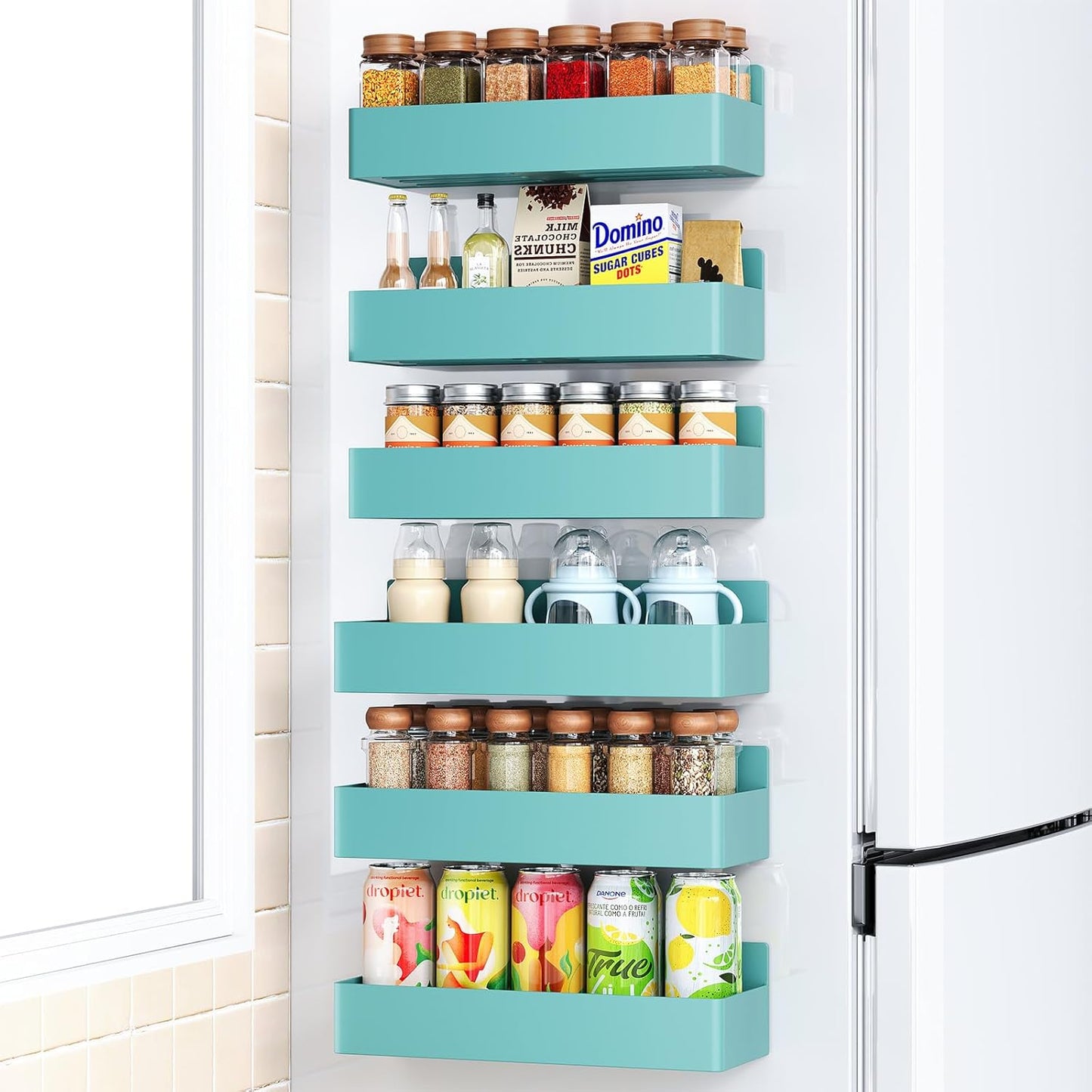 Mystozer Magnetic Spice Rack for Refrigerator, Kitchen Organizer and Storage Shelf, Blue (6 Pack)…