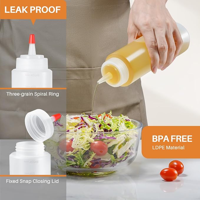 Squeeze Bottles, 16oz Leak-Proof Wide Mouth Condiment Squeeze Bottles - Image 3