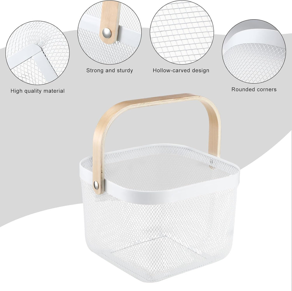 Roshtia 6 Pcs Metal Mesh Basket with Handle, White Garden Basket for Fall