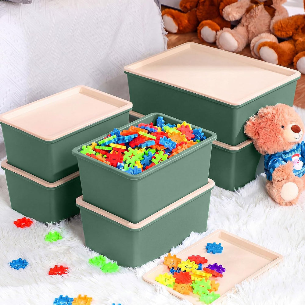Menkxi 6 Pcs Large and Small Plastic Storage Bins with Lids 14.4 x 10.4 x 5.1...