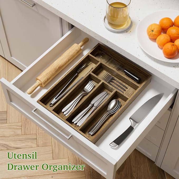 Acacia Wood Silverware Drawer Organizer, Kitchen Utensil Cutlery Drawer - Image 3