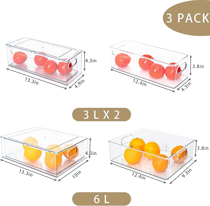 MineSign Set of 3 Stackable Refrigerator Organizer Bins Pull-Out Drawers