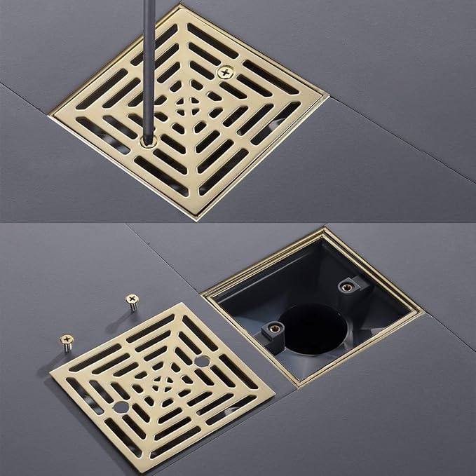 RANDOM Brushed Gold Shower Drain 4 inch Square Shower Drain - Image 6