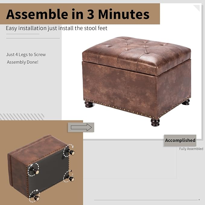 Joveco Leather Storage Ottoman, Foot Rest Stool - Image 9