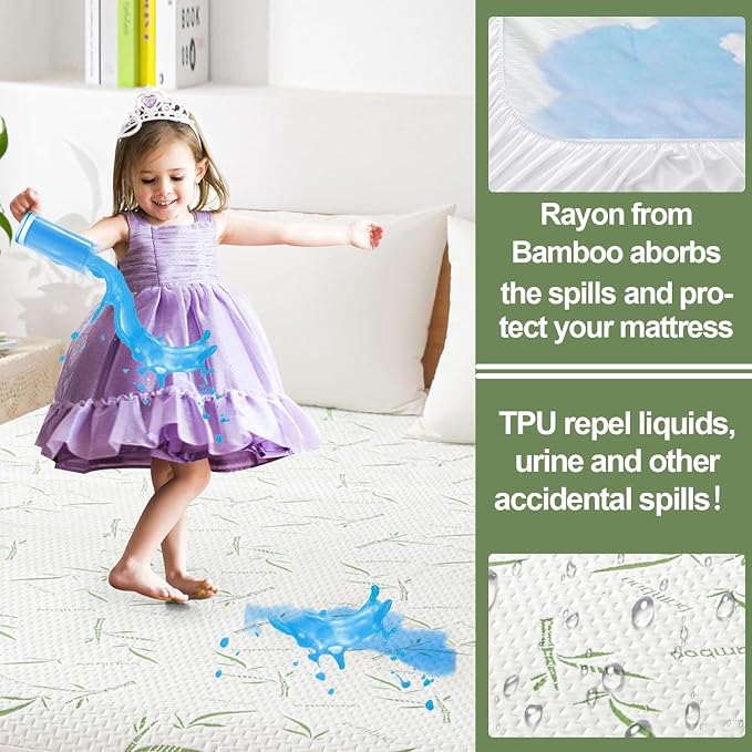 Twin Mattress Protector 2 Pack, Waterproof Mattress Pad Washable Bamboo Rayon - Image 3