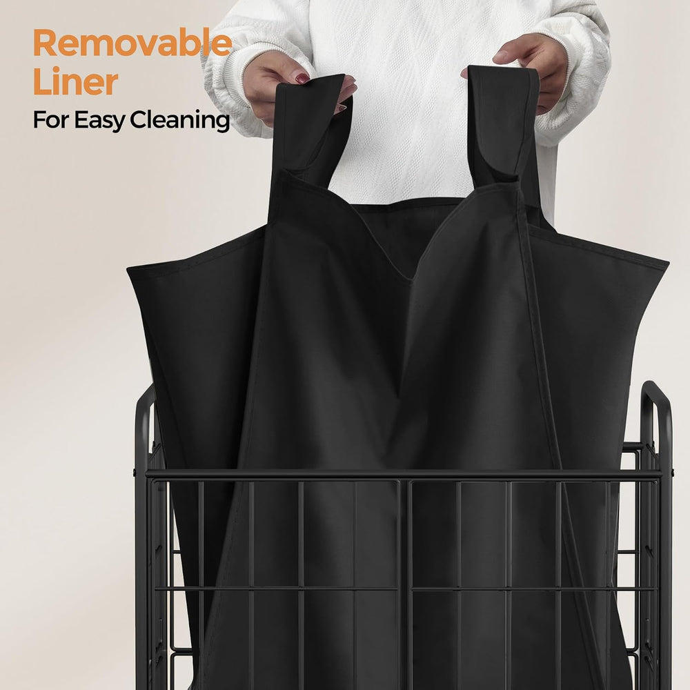 100L 2-Section Laundry Hamper with Wheels, Laundry Basket with Liner Bag