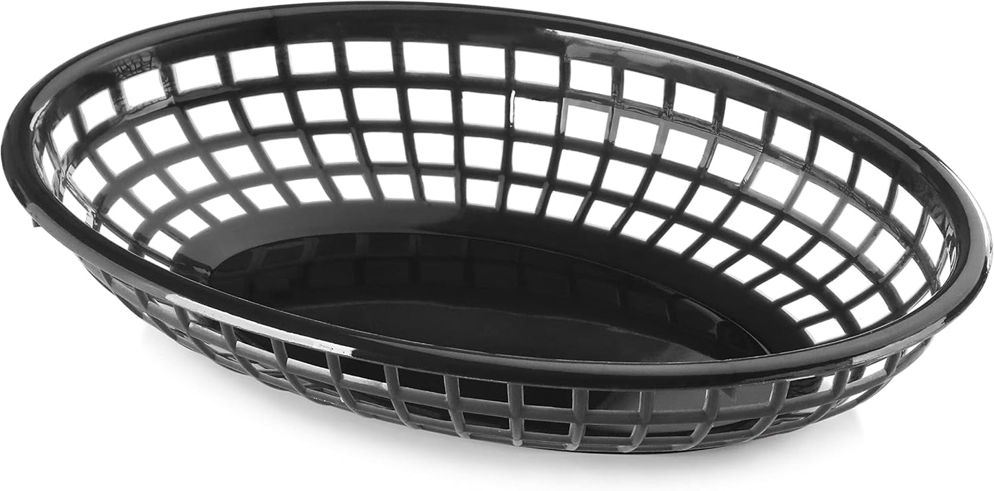 New Star Foodservice Fast Food Baskets, 9 1/4 x 6 Inch Oval, Set of 12, Black