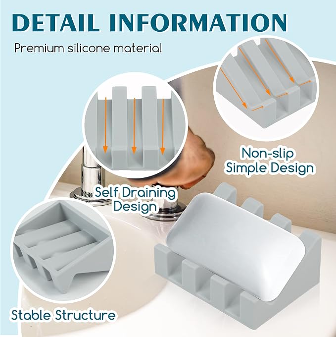 Silicone Soap Dish for Bar Soap Holder for Shower Bathroom Self Draining - Image 3