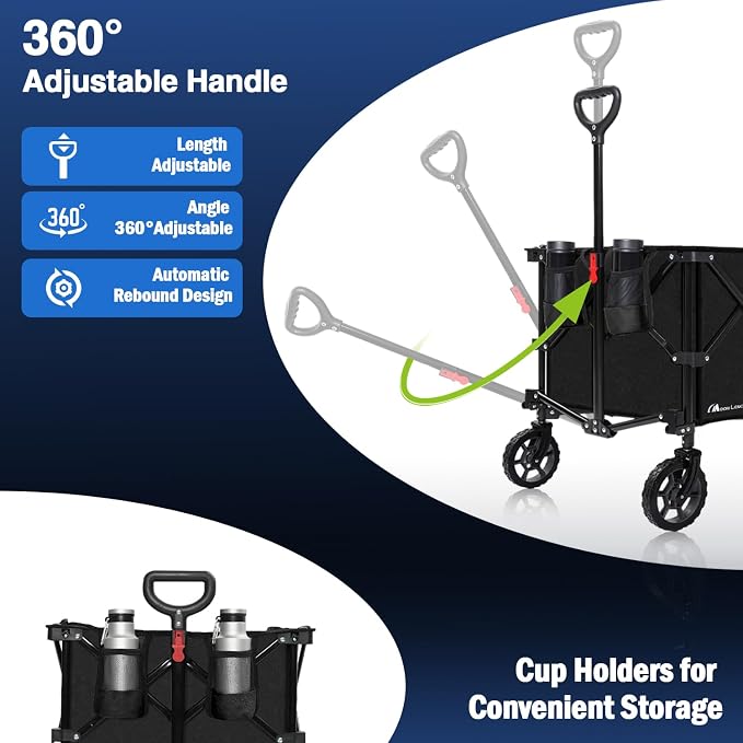 Moon Lence Large Collapsible Folding Wagon Cart Heavy Duty Folding Garden - Image 3