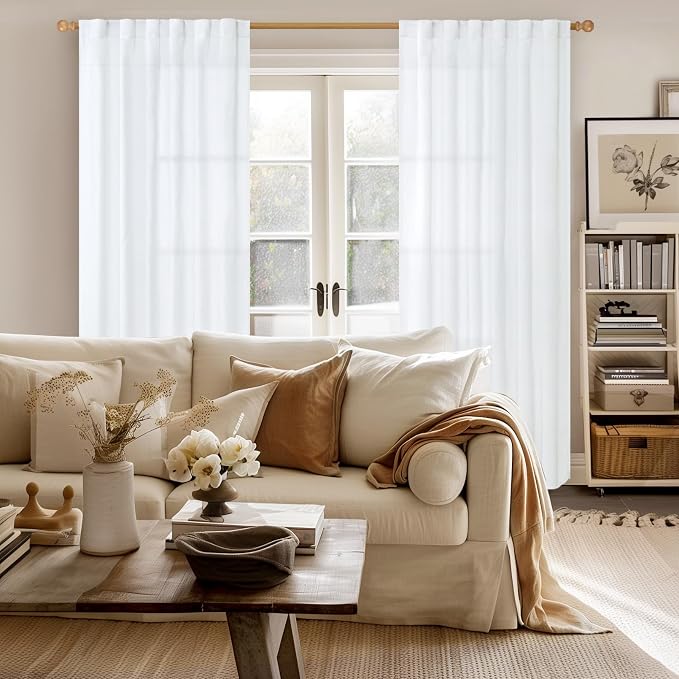 YoungsTex 84 Inch Length White Linen Curtains - Image 9