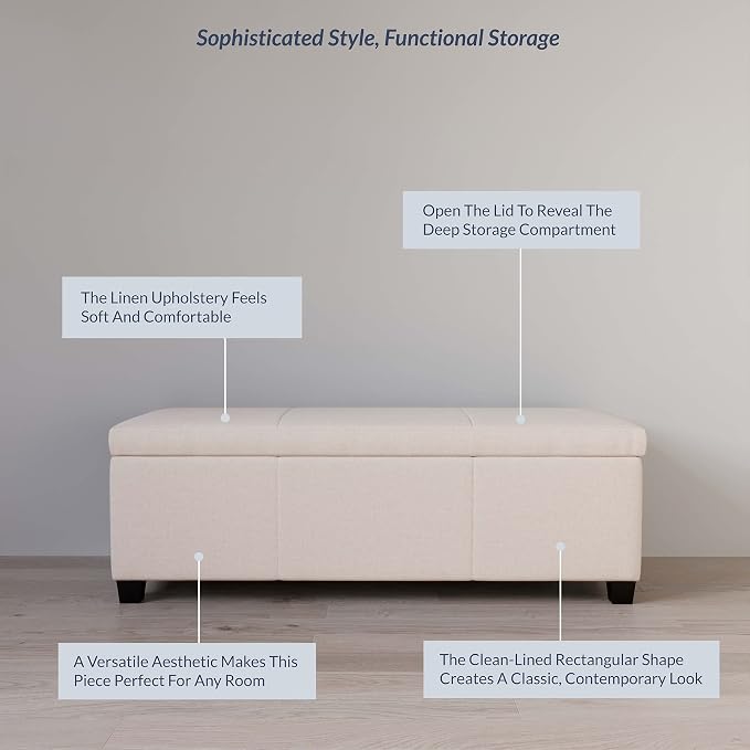 BELLEZE Storage Faux Leather Ottoman, 47 Inch Bench Bedroom Bench - Image 4