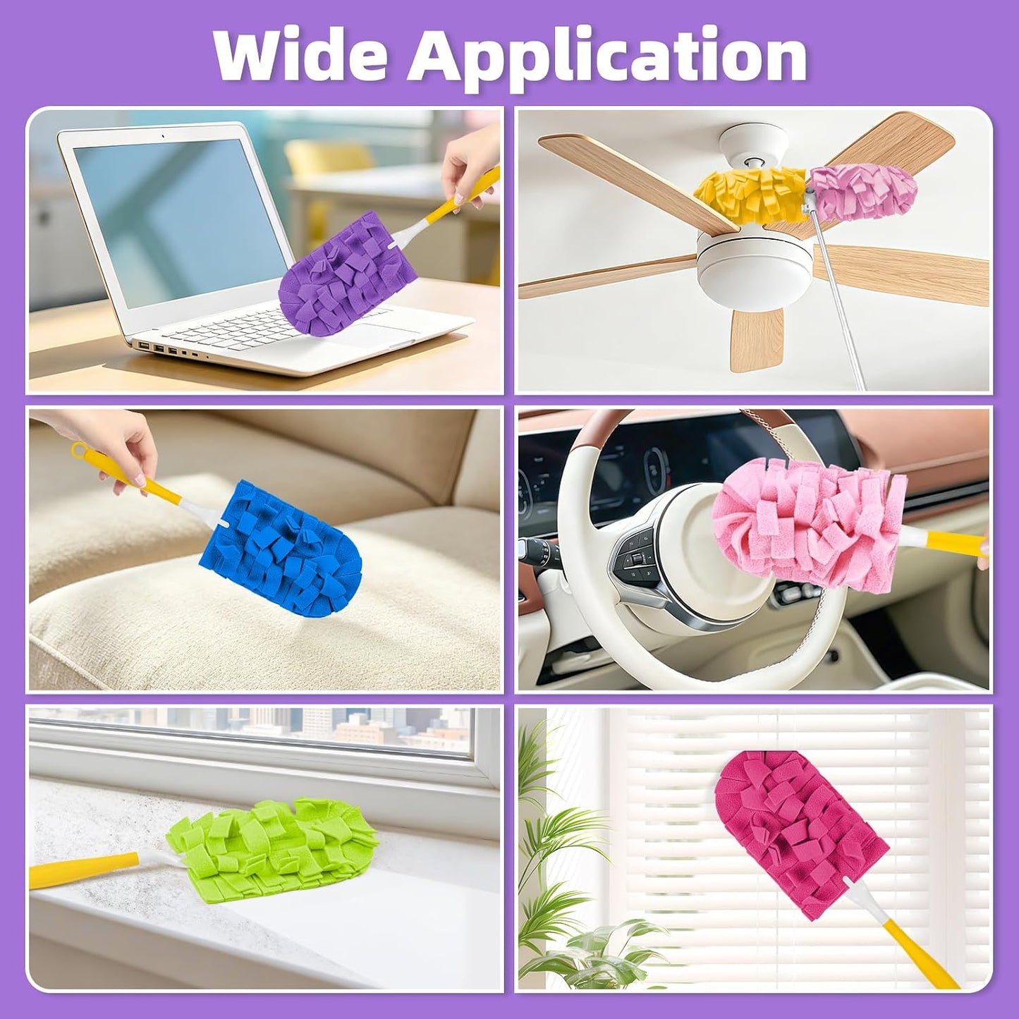 12 PCS Fleece Reusable Duster Refills for Swiffer, Washable Heavy Duty Duster Pads, 360 Cleaning Pads for Fan, Window, Furniture, Floor(Include 1 Handle)