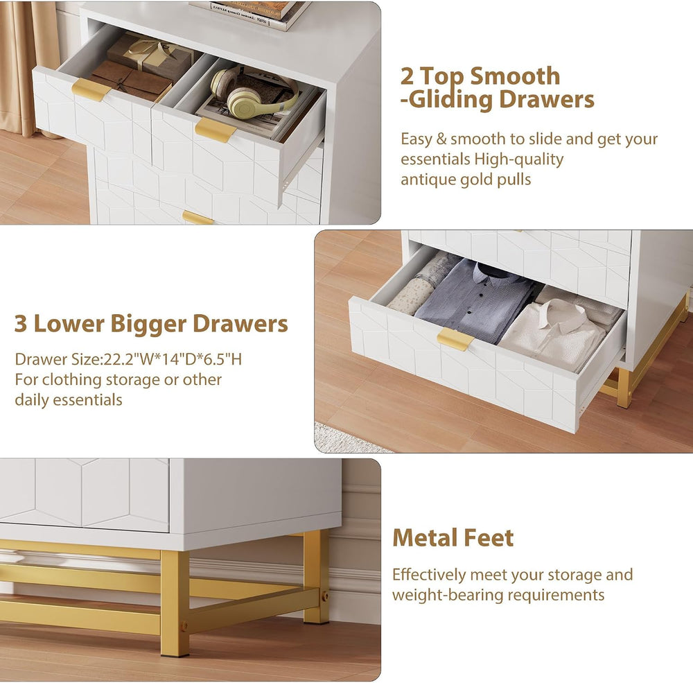 GAOMON 5 Drawer Dresser, White Tall Dresser for bedoom, Modern Dresser