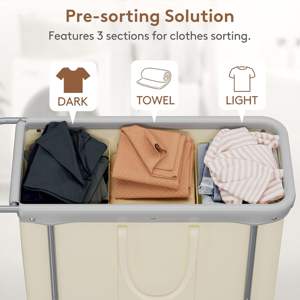 Lifewit 200L Rolling Laundry Basket with Steel Frame, Removable Bag, White