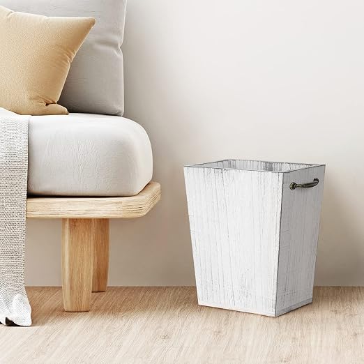 Wood Wastebasket Trash Can Rustic Farmhouse Square Garbage Container Bin - Image 6