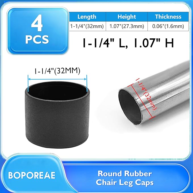 4 Pcs 1-1/4" Round Rubber Chair Leg Caps, PVC Table Leg Covers, Flexible & - Image 2