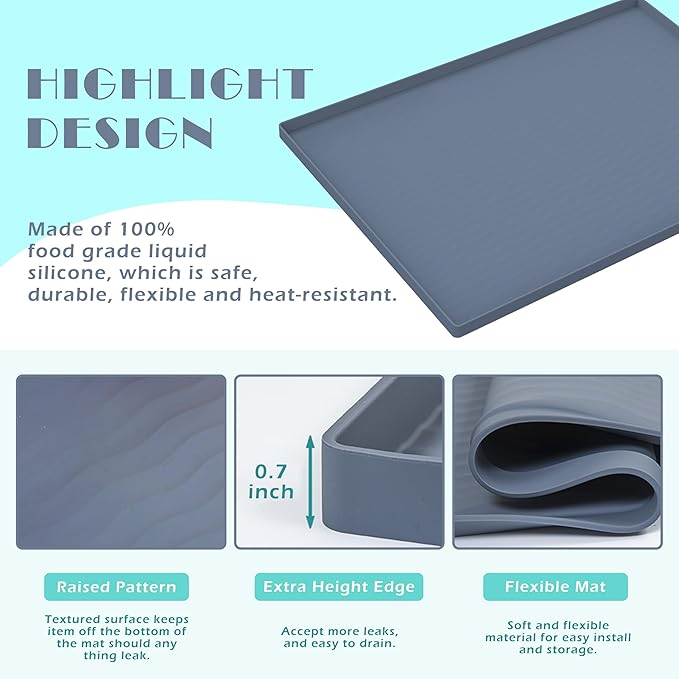 URMONA Waterproof Silicone Under Sink Mat 22'' x 22'' Shelf Liner - Image 3