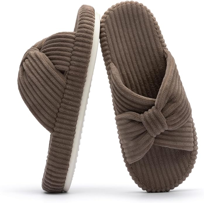 Chantomoo Slippers for Women Memory Foam House Bedroom Corduroy Bow Crossbands by Chantomoo