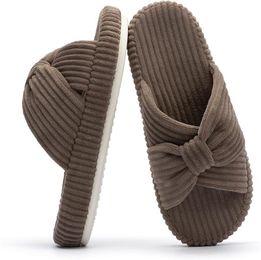Chantomoo Slippers for Women Memory Foam House Bedroom Corduroy Bow Crossbands by Chantomoo