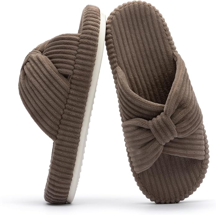 Chantomoo Slippers for Women Memory Foam House Bedroom Corduroy Bow Crossbands by Chantomoo