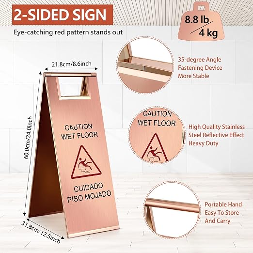 Kigley 2 Pcs Wet Floor Sign, 24 Inch Stainless Steel Caution Wet Floor Sign - Image 2