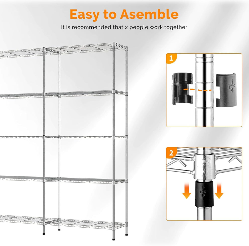 VINGLI 5 Tier Storage Shelves 1430LBS Heavy Duty Metal Shelving, Upgraded 58&...