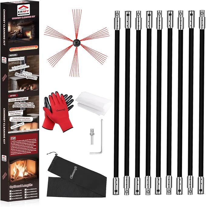 30 Feet Chimney Sweep Kit, Chimney Cleaning Kit by cleancraft