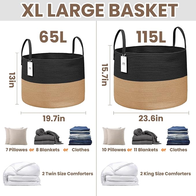 Woven Blanket Basket, 115L Large Rope Storage Bin - Image 2
