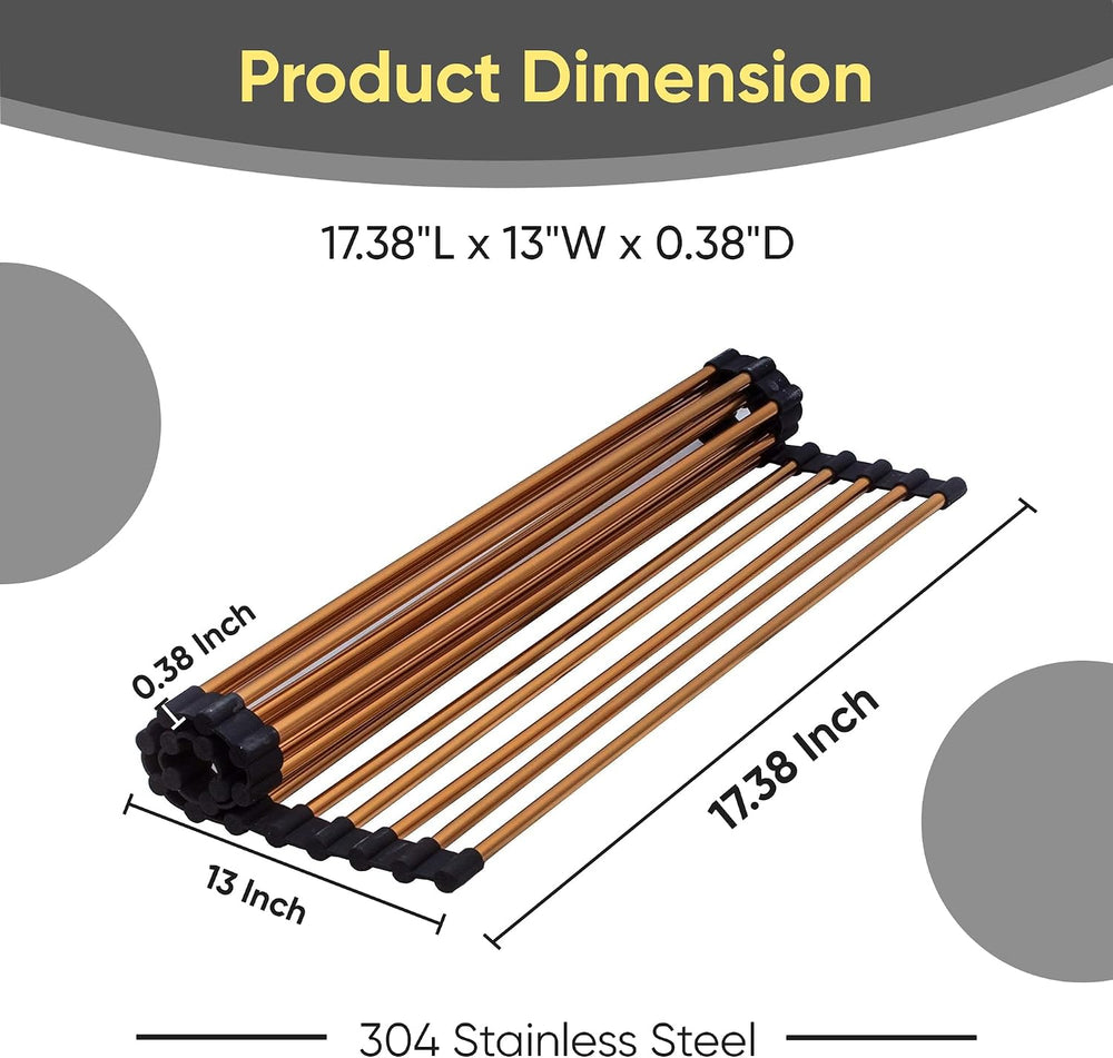 Strictly Sinks Stainless Steel Roll Up Dish Drying Rack – Copper 17 Inch Over...