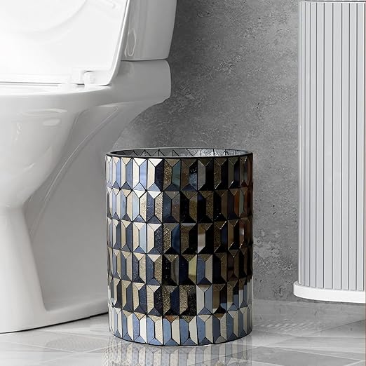 Escenzy Modern Bathroom Trash Can Mosaic Glass 6L | Decorative Small Garbage - Image 7