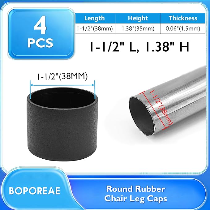 4 Pcs 1-1/2" Round Rubber Chair Leg Caps, PVC Table Leg Covers, Flexible & - Image 2