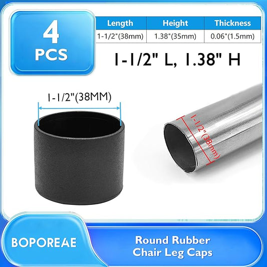 4 Pcs 1-1/2" Round Rubber Chair Leg Caps, PVC Table Leg Covers, Flexible & - Image 2
