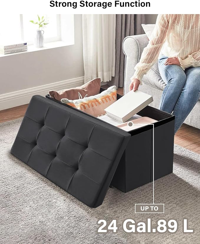 Folding Storage Ottoman, Velvet Storage Bench, Removable Divider, - Image 3