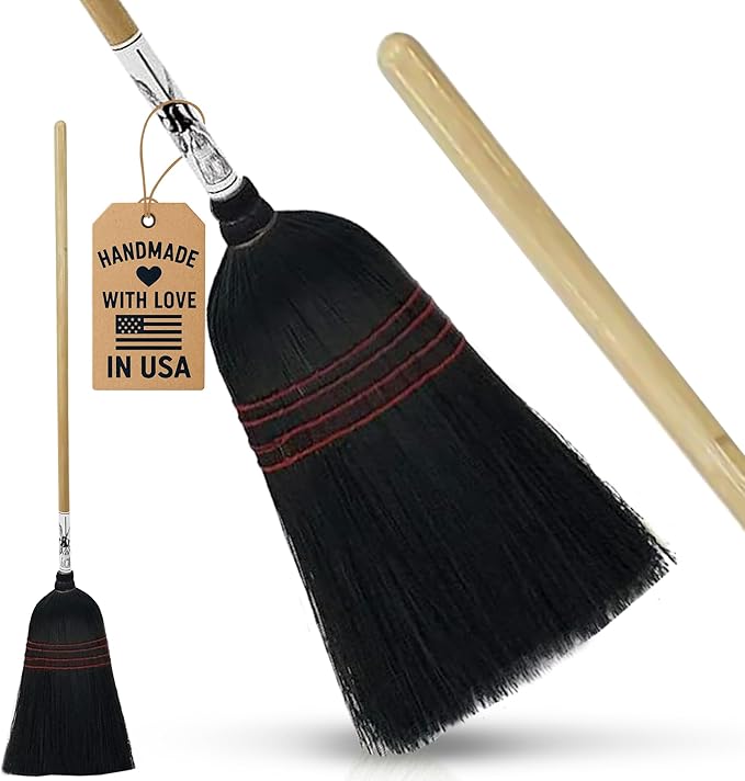 Handmade Amish Corn Broom with Wooden Handle – 57" Heavy Duty Broom by PeacefulValley