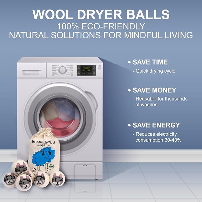 Wool Dryer Balls Organic Felt 6 Pack Laundry Fabric Softener, Extra Large - Image 5