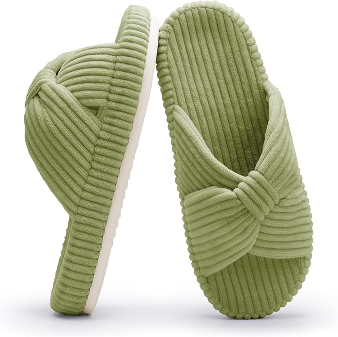 Chantomoo Slippers for Women Memory Foam House Bedroom Corduroy Bow Crossbands by Chantomoo