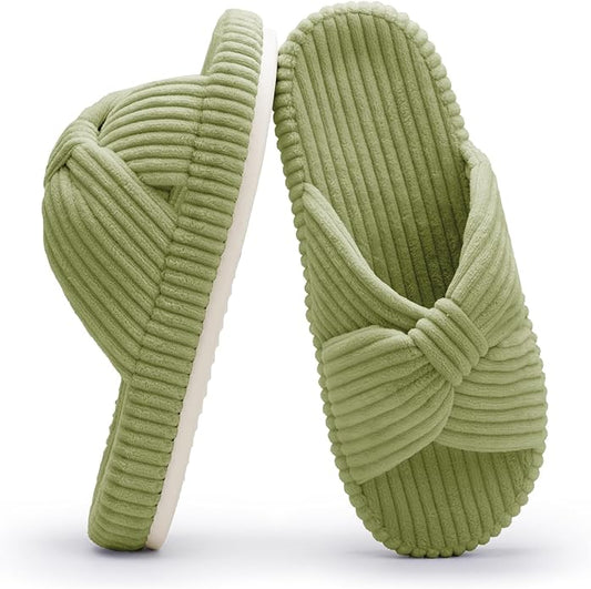 Chantomoo Slippers for Women Memory Foam House Bedroom Corduroy Bow Crossbands by Chantomoo