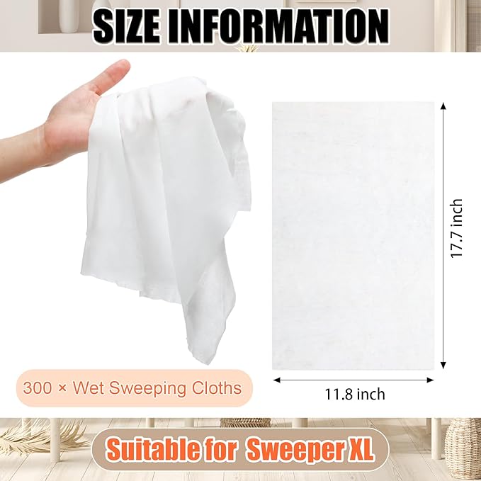 300 Counts Sweeper Wet Mopping Cloths 17.7 x 11.8'' X Large Wet Mop Pads - Image 2