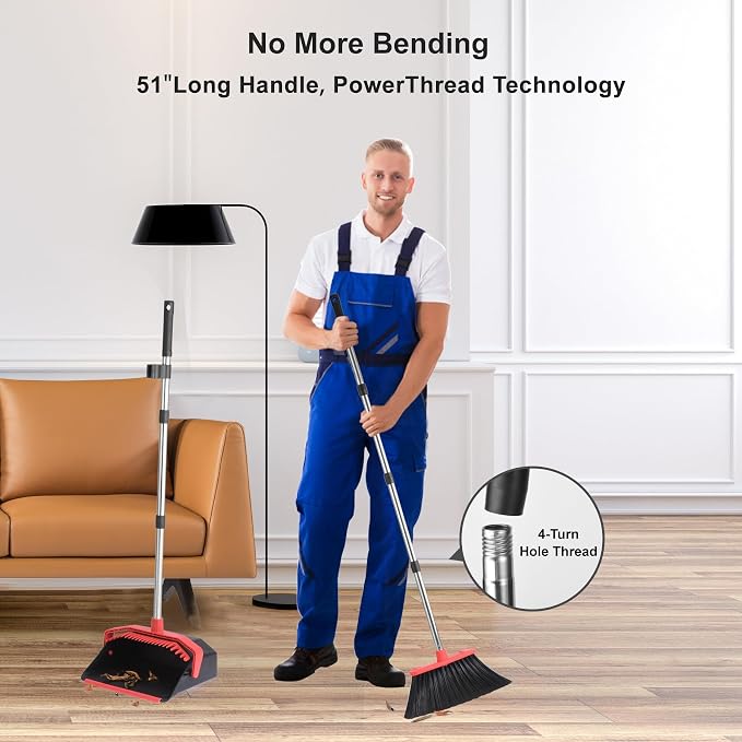 Upgrade Broom with Dustpan Combo Set, Broom and Dustpan Set with 51'' Long - Image 5