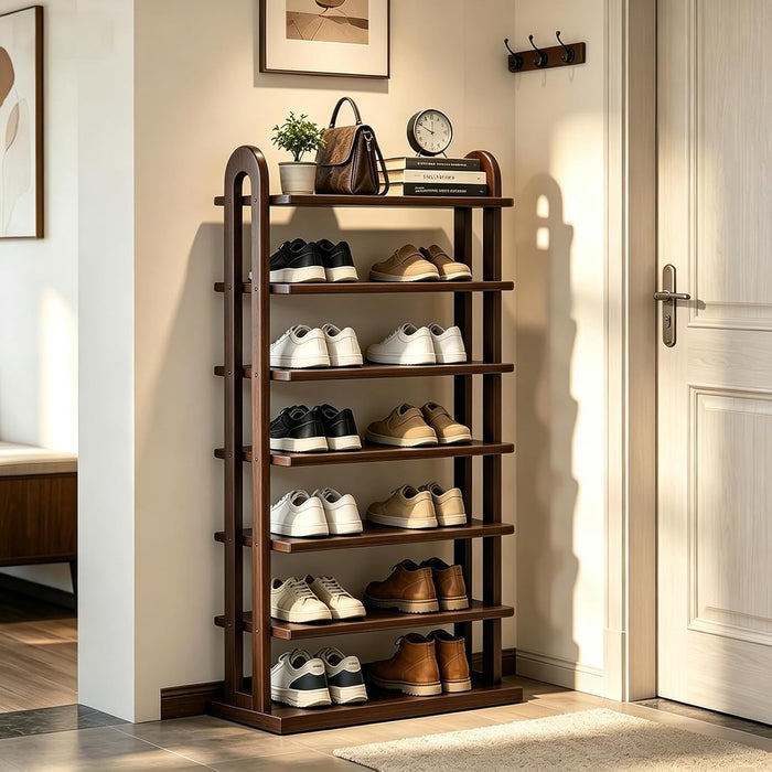 7 Tier Shoe Rack for Closet - Vertical Shoe Rack Free for Small Space - Standing Wood Shoe Shelf Storage Organizer for Entryway, New Walnut
