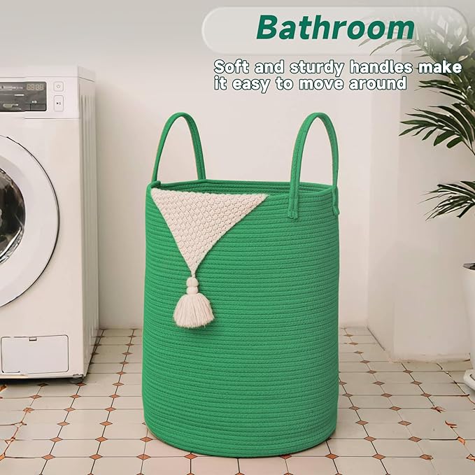 Large Woven Laundry Basket Hamper, 60L Cotton Rope Storage Bin - Image 5