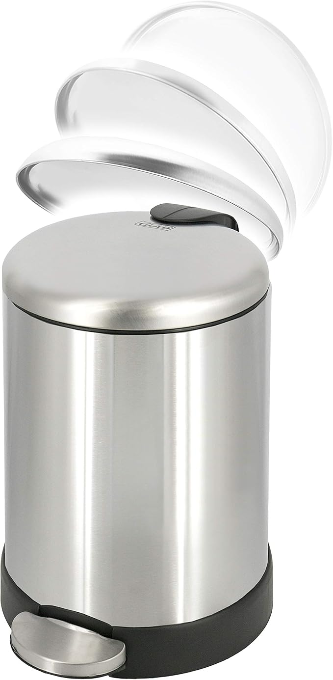 GLAD Small Trash Can, 1.2 Gallon | Round Stainless Steel Garbage Bin - Image 3