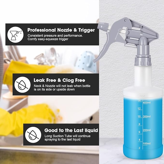 Eccliy 12 Pcs 16 Oz Plastic Spray Bottle, Adjustable Empty Reusable Sprayer - Image 3