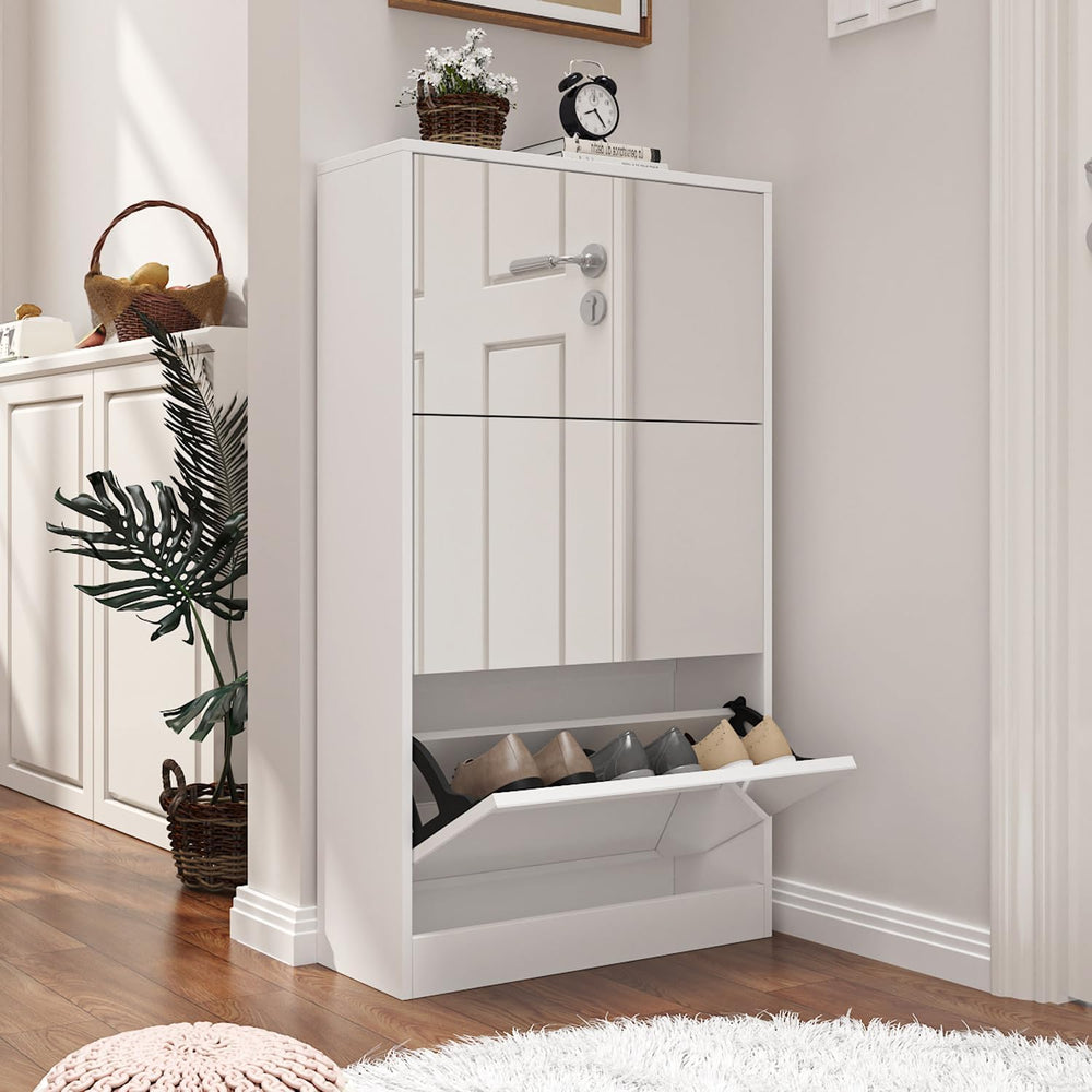 Mirrored Shoe Storage Cabinet with 3 Flip Drawers