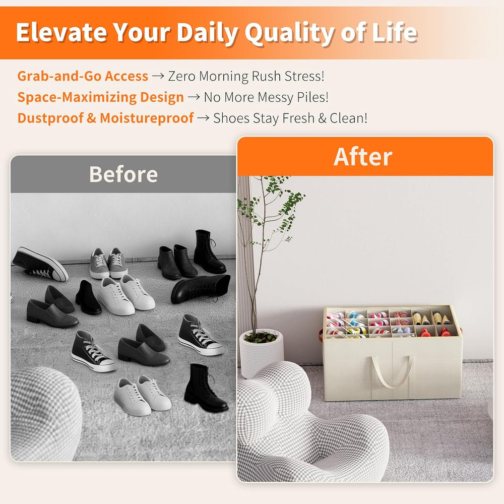 Aokeyee 2 Pack Shoe Organizer for Closet, Large Shoe Storage Box, Beige