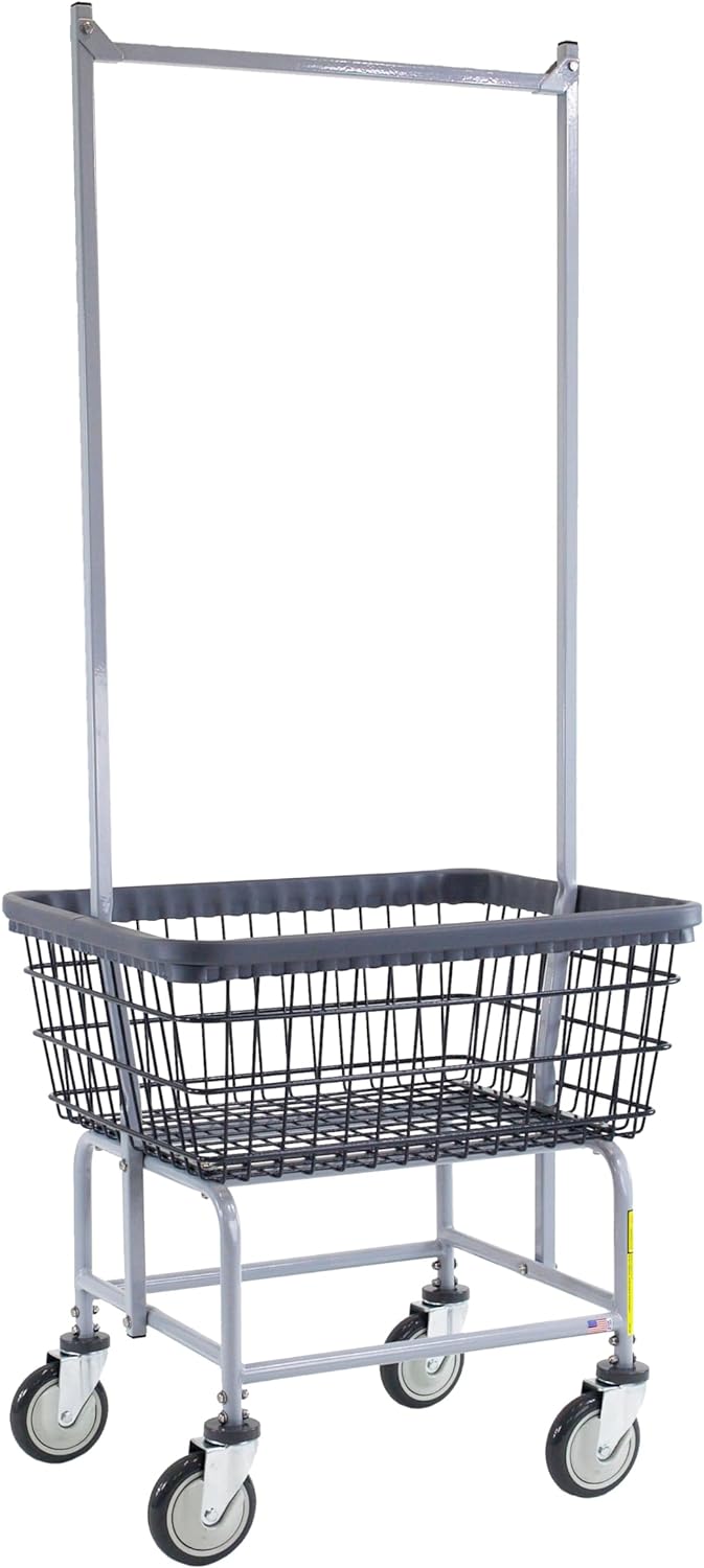 R&B Wire® 100E58/D7 HD Wire Laundry Cart with Double Pole Rack | 2.5 Bush...