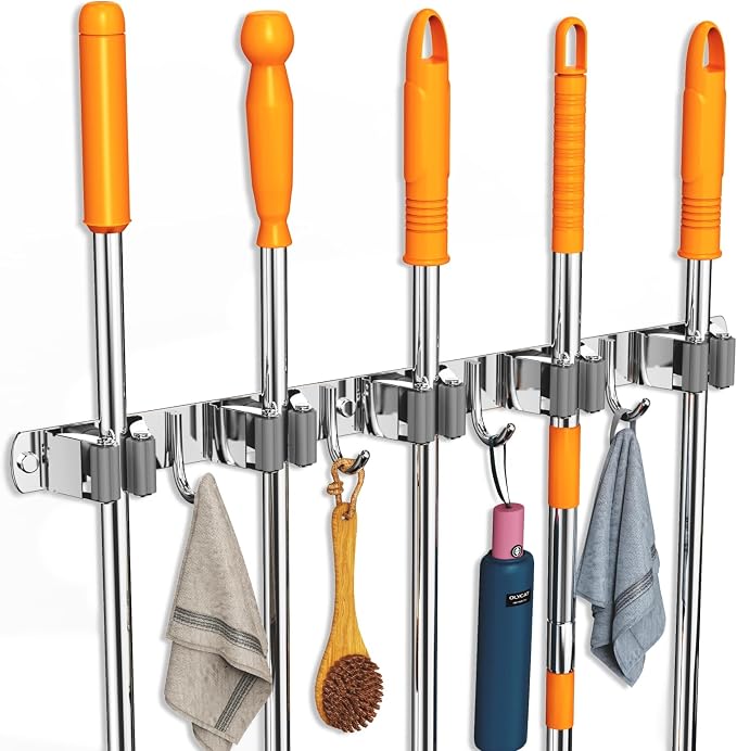 Broom and Mop Organizer Wall Hanging, Upgraded Mop and Broom Holder Wall Mount by CUXIXA