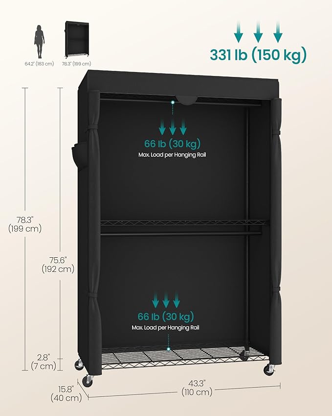 SONGMICS Heavy-Duty Rolling Clothes Rack, Garment Rack, Portable Closet - Image 6